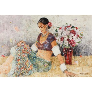 Moazzam Ali, Flower & Flower I, 30 X 42 Inches, Watercolour on Paper, Figurative Painting, AC-MOZ-008